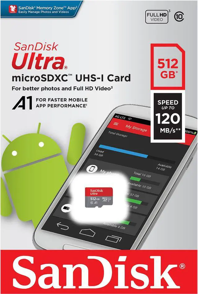 Alt view image 5 of 5 - SanDisk 512GB Ultra microSDXC A1 UHS-I/U1 Class 10 Memory Card with Adapter, Speed Up to 120MB/s (SDSQUA4-512G-GN6MA)