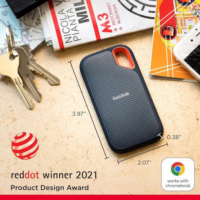 Alt view image 2 of 9 - SanDisk 1TB Extreme Portable SSD - Up to 1050MB/s, USB-C, USB 3.2 Gen 2, IP65 Water and Dust Resistance, Updated Firmware - External Solid State Drive - SDSSDE61-1T00-G25
