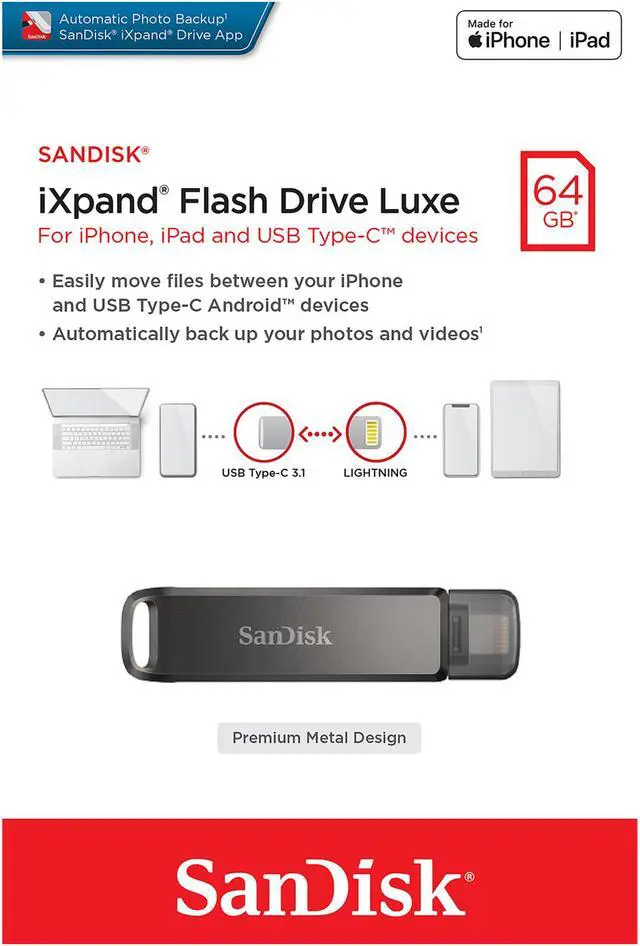 Alt view image 8 of 8 - SanDisk 64GB iXpand Flash Drive Luxe for Your iPhone and USB Type-C Devices (SDIX70N-064G-GN6NN)