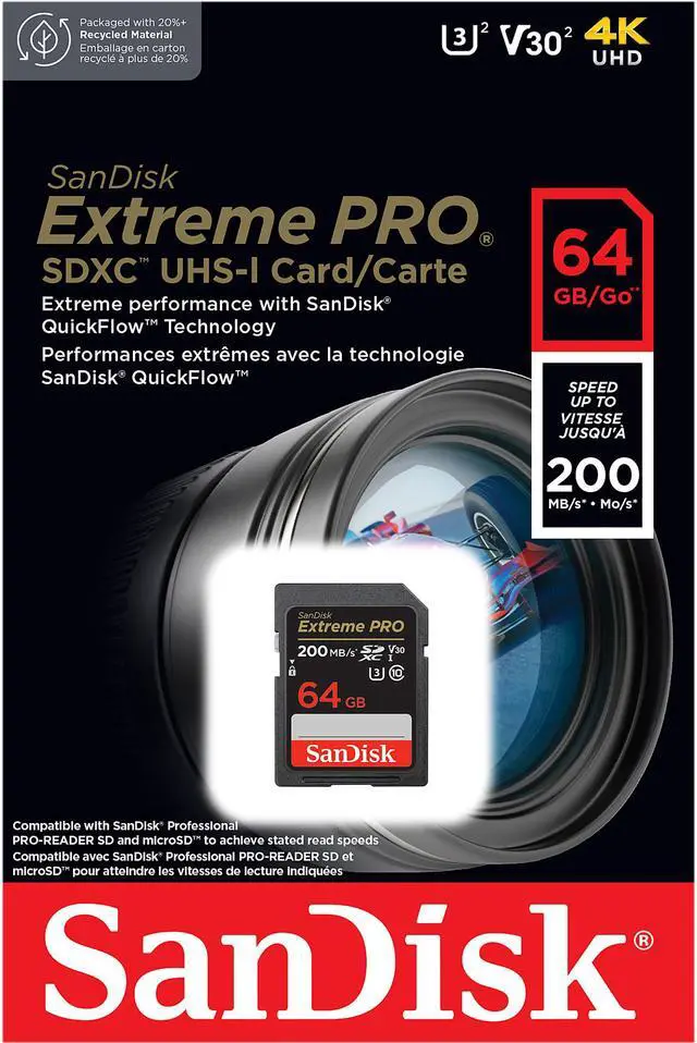 Alt view image 4 of 4 - SanDisk 64GB Extreme Pro SDXC UHS-I/U3 V30 Class 10 Memory Card, Speed Up to 200MB/s (SDSDXXU-064G-GN4IN)