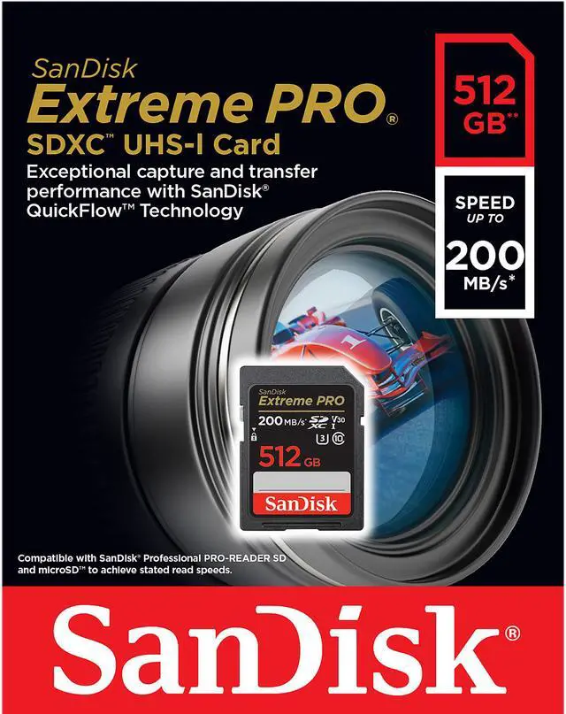 Alt view image 4 of 4 - SanDisk 512GB Extreme Pro SDXC UHS-I/U3 V30 Class 10 Memory Card, Speed Up to 200MB/s (SDSDXXD-512G-GN4IN)