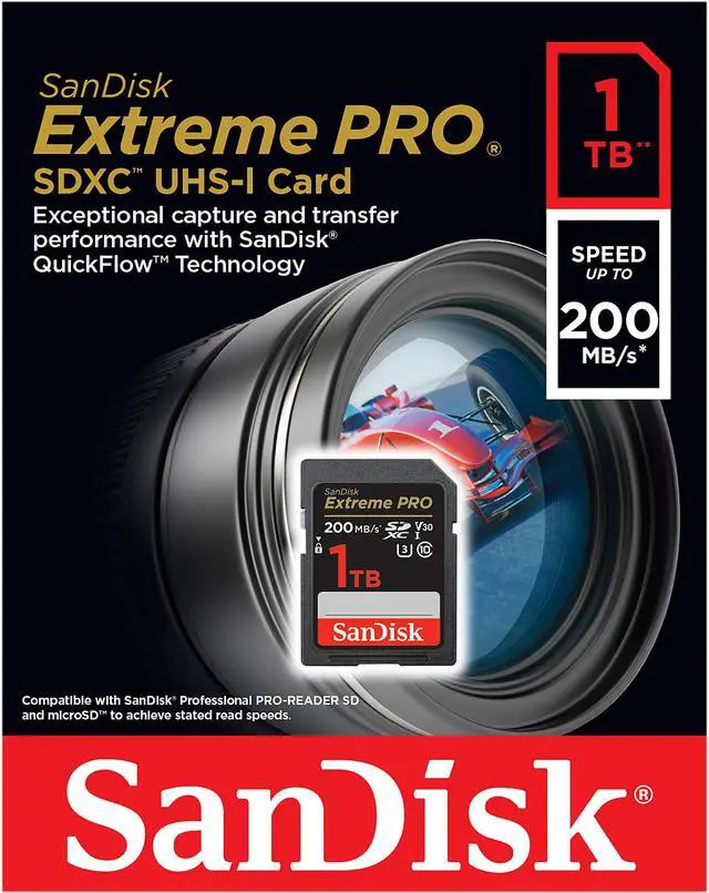 Alt view image 4 of 4 - SanDisk 1TB Extreme Pro SDXC UHS-I/U3 V30 Class 10 Memory Card, Speed Up to 200MB/s (SDSDXXD-1T00-GN4IN)