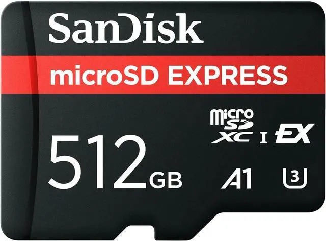 Main image of SanDisk 512GB microSD Express microSD Card - Up to 880MB/s Read, Up to 650MB/s Write, 220MB/s Sustained Write, U3, C10 - SDSQXFN-512G-GN4NN
