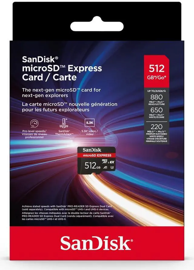 Alt view image 6 of 6 - SanDisk 512GB microSD Express microSD Card - Up to 880MB/s Read, Up to 650MB/s Write, 220MB/s Sustained Write, U3, C10 - SDSQXFN-512G-GN4NN