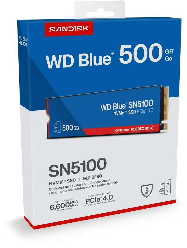 Alt view image 8 of 9 - SanDisk WD Blue SN5100 M.2 2280 500GB PCI-Express 4.0 x4 3D NAND Internal Solid State Drive (SSD) - WDS500G5B0E-00CPE0