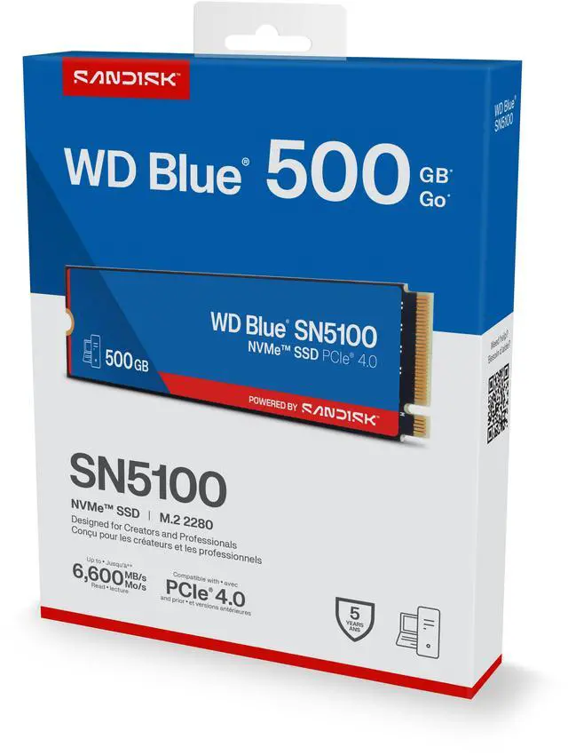Alt view image 9 of 9 - SanDisk WD Blue SN5100 M.2 2280 500GB PCI-Express 4.0 x4 3D NAND Internal Solid State Drive (SSD) - WDS500G5B0E-00CPE0