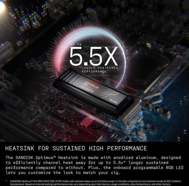 Alt view image 6 of 10 - SanDisk Optimus GX PRO 8100 M.2 2280 1TB PCI-Express 5.0 x4 3D NAND TLC Internal Solid State Drive (SSD) SDSP82100TAH-000E0