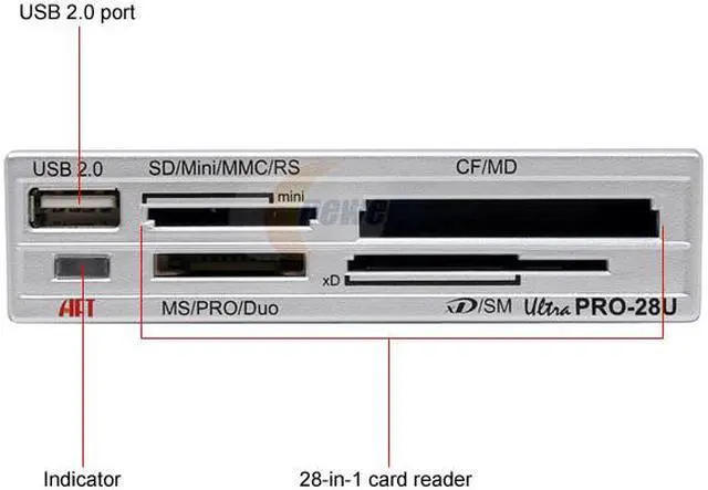 Alt view image 2 of 6 - AFT PRO-28U SILVER 28-in-1 USB 2.0 Internal/External Card Reader - OEM