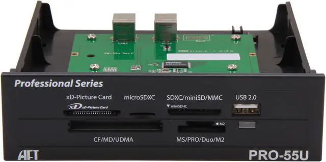Alt view image 2 of 5 - AFT PRO-55U USB 2.0 5.25" Bay, CompactFlash/ SDHC/ SDXC/ microSD/ microSDXC/ miniSD/ miniSDHC/ MultiMediaCard/ Memory Stick/ xD-Picture Card. All-in-one Internal Flash Memory Card Reader