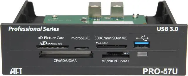 Alt view image 2 of 5 - AFT PRO-57U USB 3.0 5.25" Bay, CompactFlash/ SDHC/ SDXC/ microSD/ microSDXC/ miniSD/ miniSDHC/ MultiMediaCard/ Memory Stick/ xD-Picture Card. All-in-one Internal Media Card Reader