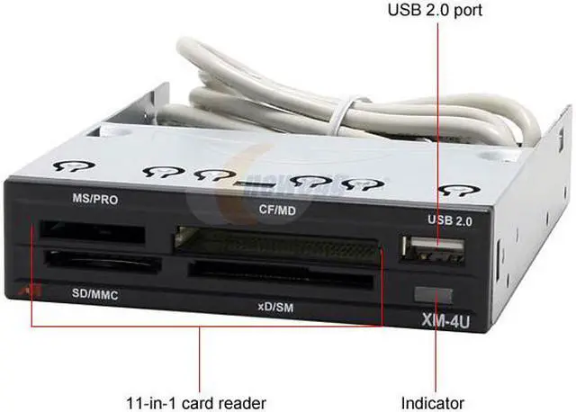 Alt view image 2 of 5 - AFT Xm-4U 11-in-1 USB 2.0 Black & Silver Internal card reader