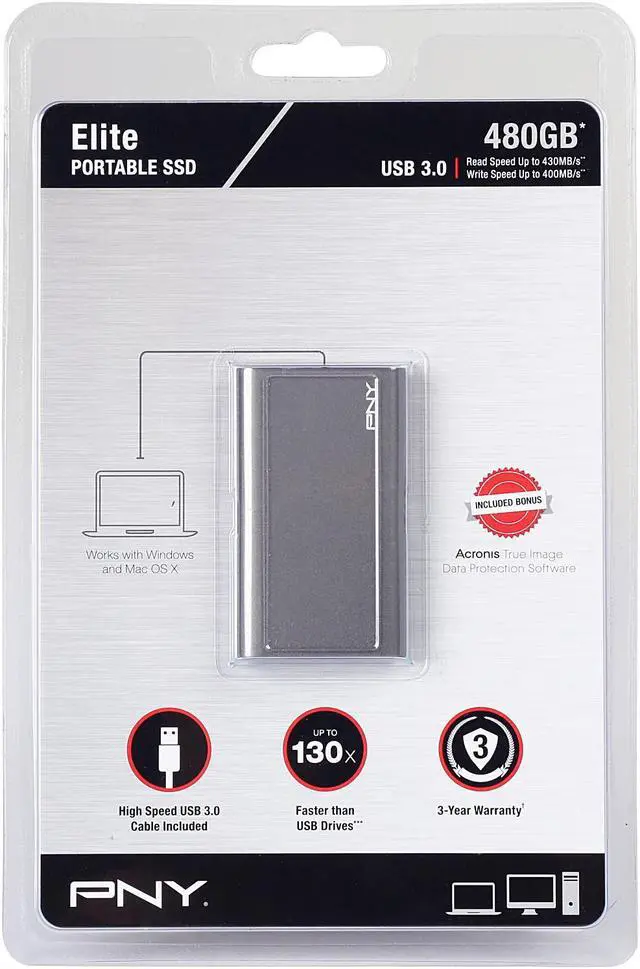 Alt view image 8 of 7 - PNY ELITE 480GB USB 3.0 Portable Solid State Drive (SSD) - (PSD1CS1050-480-FFS)