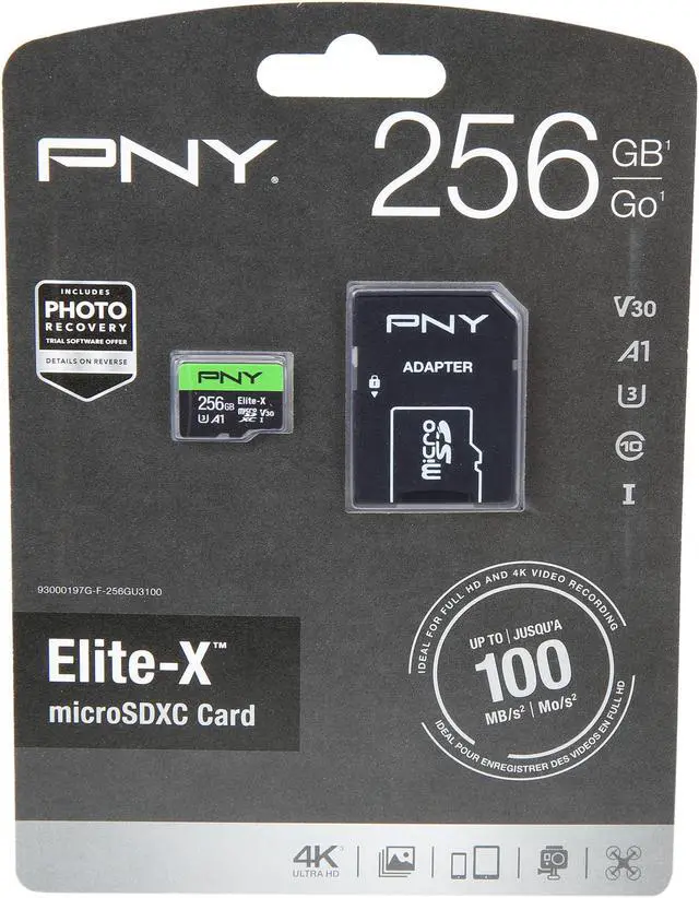 Alt view image 4 of 4 - PNY 256GB Elite-X microSDXC UHS-I/U3 Class 10 Memory Card with Adapter, Speed Up to 100MB/s (P-SDU256U3100EX-GE)
