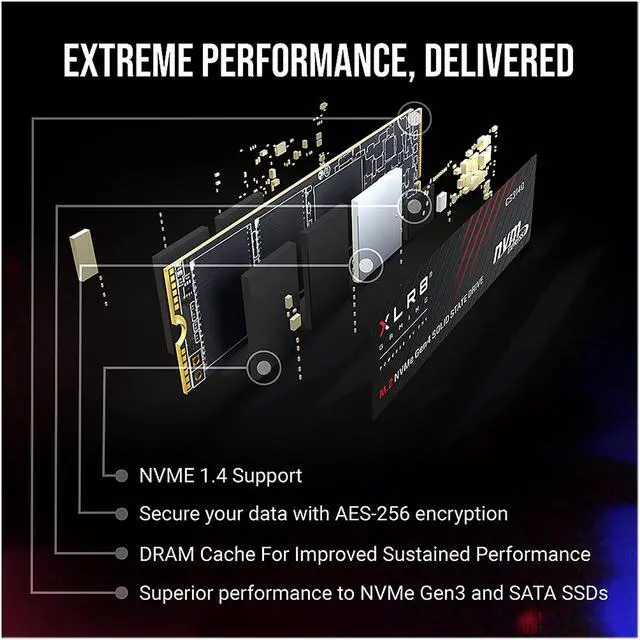 Alt view image 6 of 8 - PNY XLR8 CS3140 M.2 2280 1TB PCI-Express 4.0 x4, NVMe 1.4 3D NAND Internal Solid State Drive (SSD) M280CS3140-1TB-RB