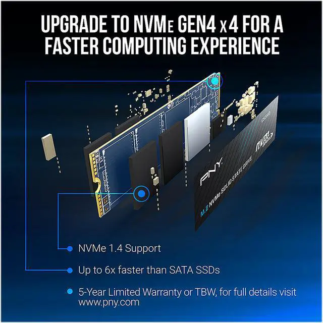 Alt view image 4 of 7 - PNY CS2140 M.2 2280 1TB PCI-Express 4.0 x4, NVMe 1.4 3D NAND Internal Solid State Drive (SSD) M280CS2140-1TB-RB