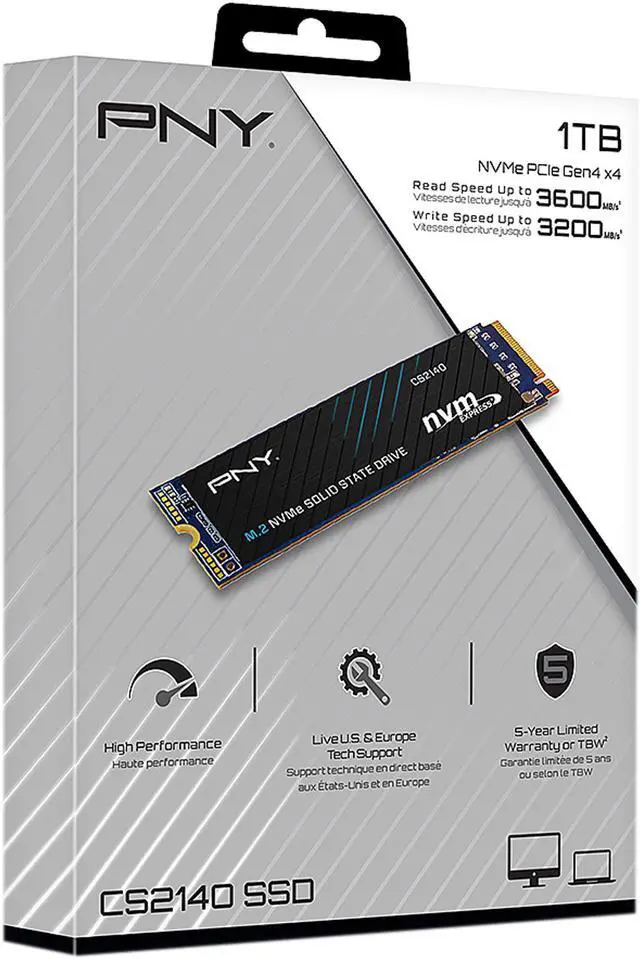 Alt view image 7 of 7 - PNY CS2140 M.2 2280 1TB PCI-Express 4.0 x4, NVMe 1.4 3D NAND Internal Solid State Drive (SSD) M280CS2140-1TB-RB