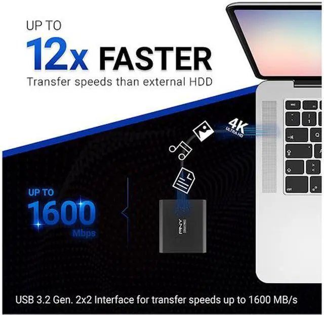 Alt view image 3 of 9 - PNY EliteX-Pro 500GB USB 3.2 Gen 2x2 Type-C Portable Solid State Drive (SSD)