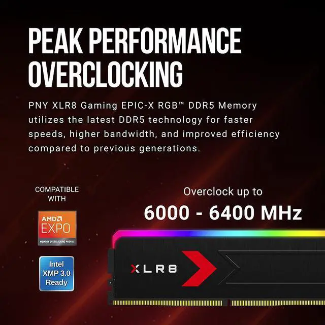 Alt view image 4 of 7 - PNY Epic-X 32GB (2 x 16GB) DDR5 6400 (PC5 51200) Desktop Memory Model MD32GK2D5640036XRGB