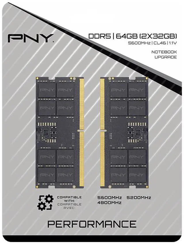Alt view image 7 of 7 - PNY 64GB (2 x 32GB) 262-Pin DDR5 SO-DIMM DDR5 5600 (PC5 44800) Memory (Notebook Memory) Model MN64GK2D55600-TB