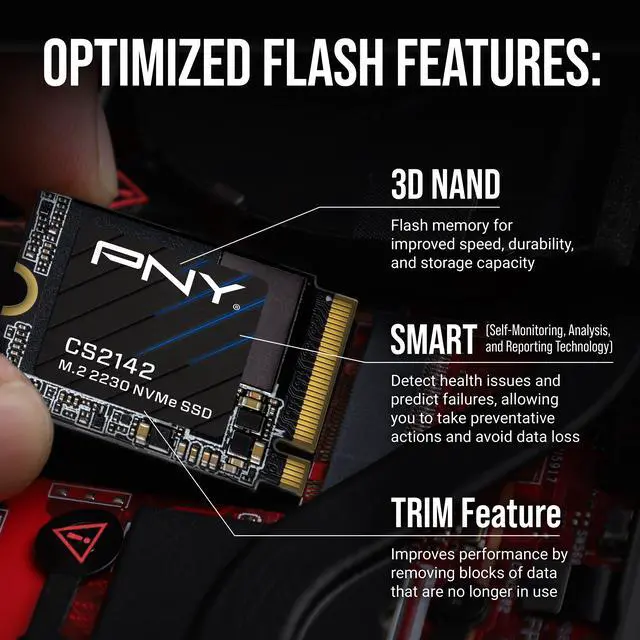 Alt view image 7 of 9 - PNY CS2142 M.2 2230 1TB PCI-Express 4.0 x4 3D NAND Internal Solid State Drive (SSD) – Perfect for Steam Deck, ASUS ROG Ally, MSI Claw – M230CS2142-1TB-TB