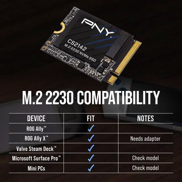 Alt view image 4 of 9 - PNY CS2142 M.2 2230 1TB PCI-Express 4.0 x4 3D NAND Internal Solid State Drive (SSD) – Perfect for Steam Deck, ASUS ROG Ally, MSI Claw – M230CS2142-1TB-TB