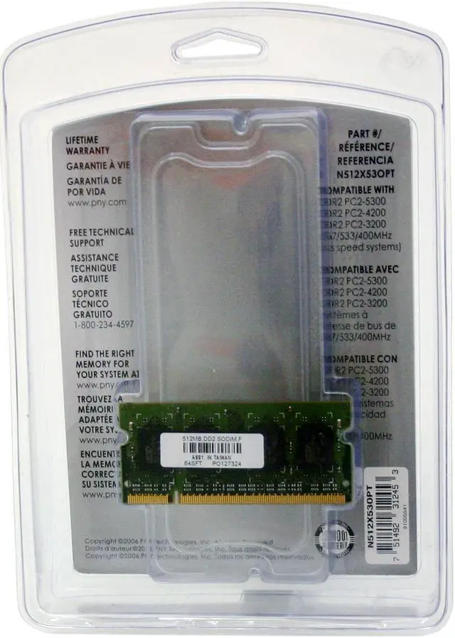 Alt view image 2 of 2 - PNY 512MB 200-Pin DDR2 SO-DIMM DDR2 667 (PC2 5300) Laptop Memory Model MN0512SD2-667