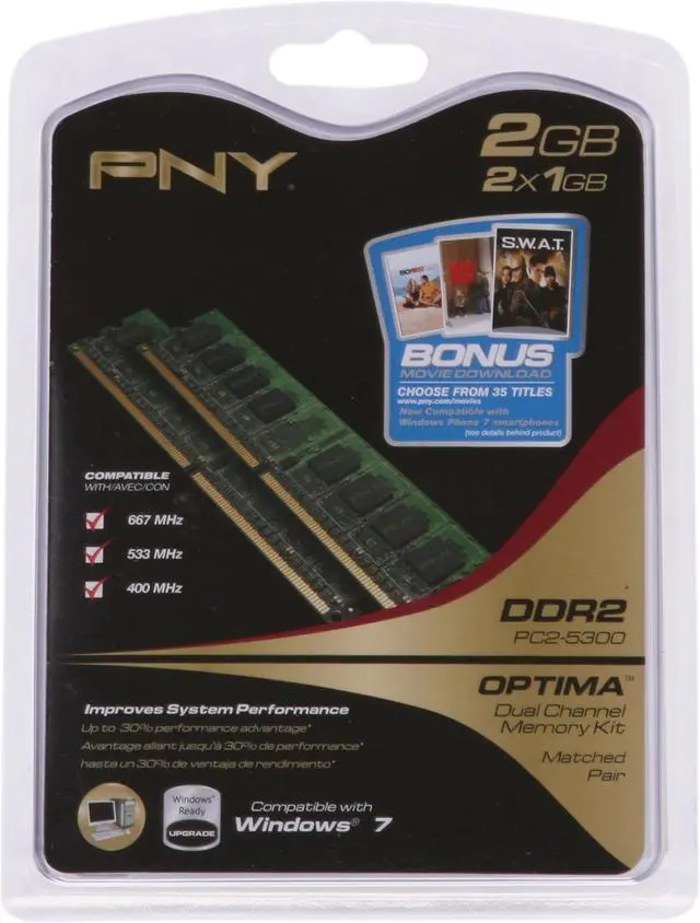Alt view image 3 of 3 - PNY 2GB (2 x 1GB) DDR2 667 (PC2 5300) Dual Channel Kit Desktop Memory Model MD2048KD2-667