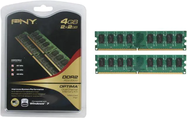 Alt view image 3 of 3 - PNY Optima 4GB (2 x 2GB) DDR2 667 (PC2 5300) Dual Channel Kit Desktop Memory Model MD4096KD2-667