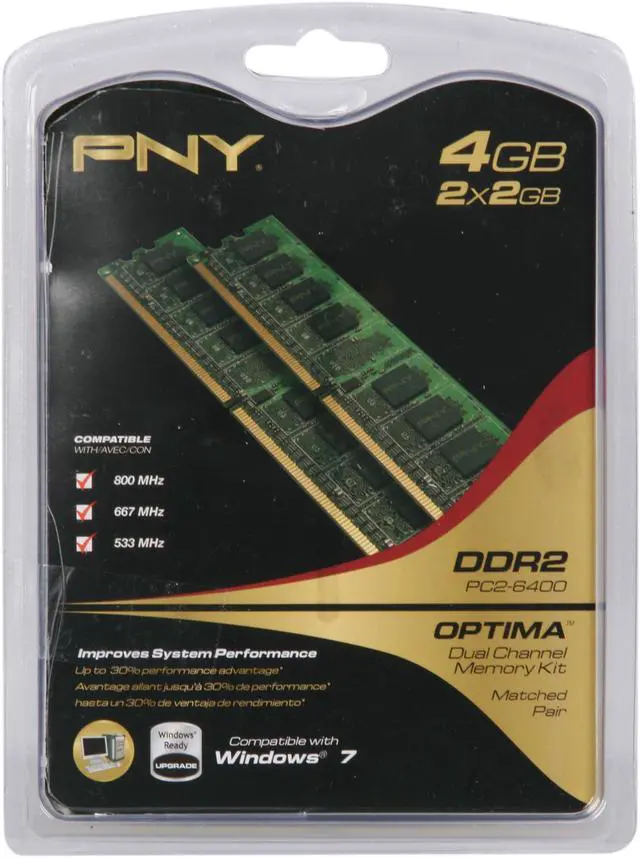 Alt view image 3 of 3 - PNY Optima 4GB (2 x 2GB) DDR2 800 (PC2 6400) Desktop Memory Model MD4096KD2-800