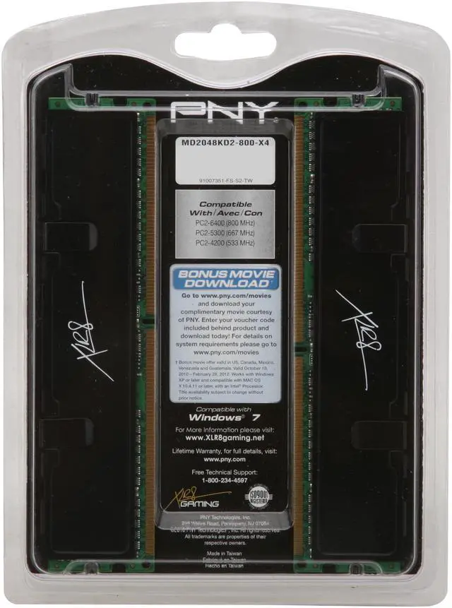 Alt view image 3 of 3 - PNY XLR8 2GB (2 x 1GB) DDR2 800 (PC2 6400) Dual Channel Kit Desktop Memory Model MD2048KD2-800-X4