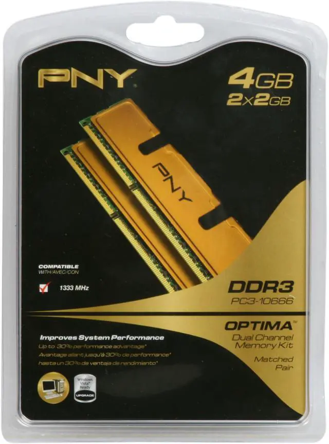 Alt view image 3 of 3 - PNY Optima 4GB (2 x 2GB) DDR3 1333 (PC3 10666) Desktop Memory Model MD4096KD3-1333