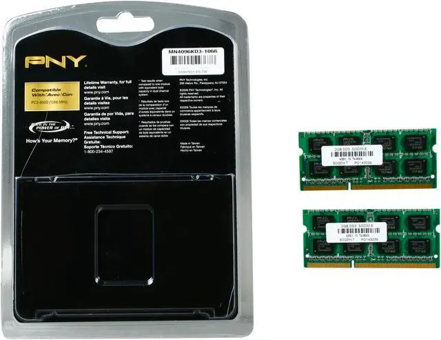 Alt view image 3 of 3 - PNY 4GB (2 x 2GB) 204-Pin DDR3 SO-DIMM DDR3 1066 (PC3 8500) Laptop Memory Model MN4096KD3-1066