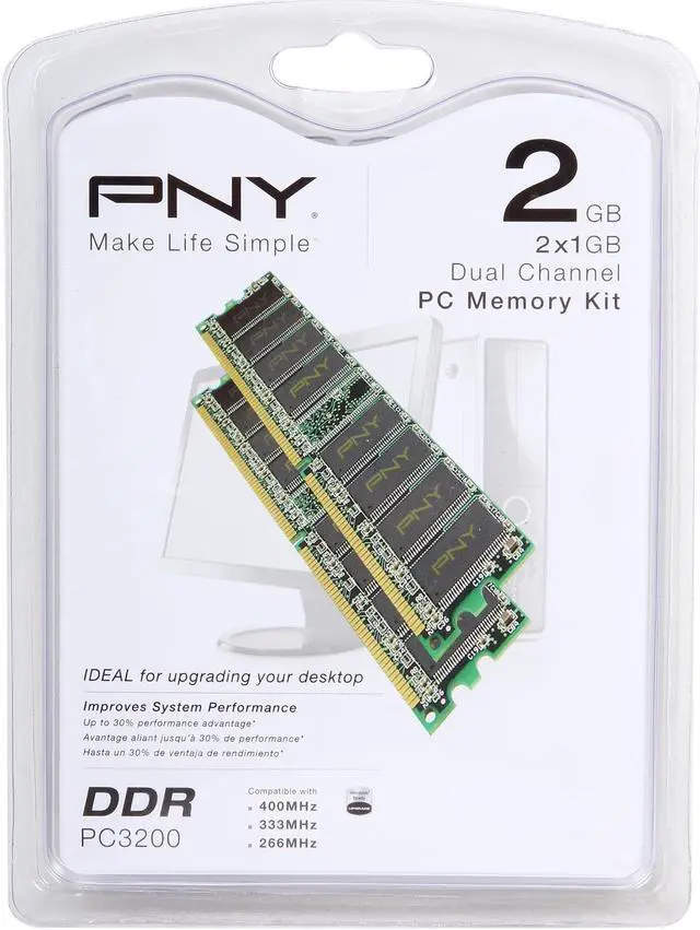Alt view image 3 of 3 - PNY 2GB (2 x 1GB) DDR 400 (PC 3200) Desktop Memory Model MD2048KD1-400-V2