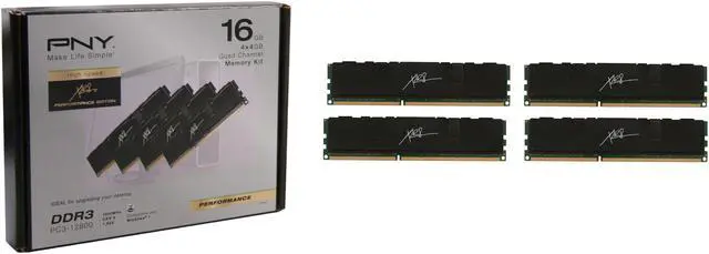 Alt view image 3 of 3 - PNY 16GB (4 x 4GB) DDR3 1600 (PC3 12800) Desktop Memory Model MD16384K4D3-1600-X9