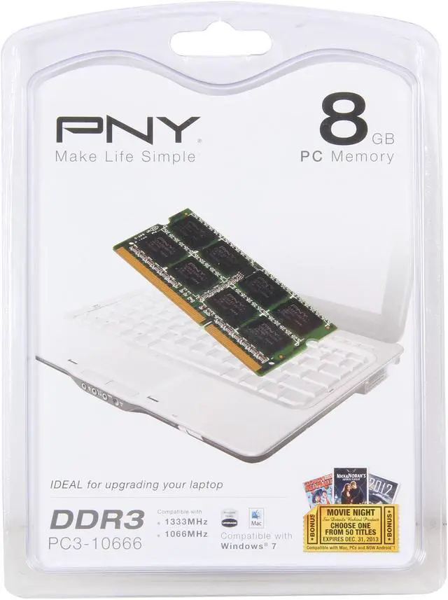 Alt view image 3 of 3 - PNY Optima 8GB 204-Pin DDR3 SO-DIMM DDR3 1333 (PC3 10666) Laptop Memory Model MN8192SD3-1333