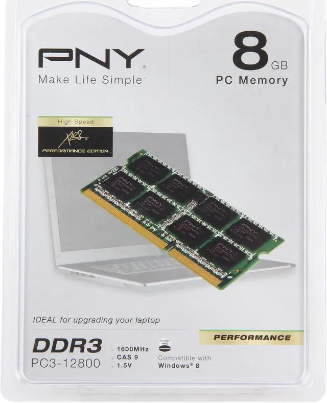 Alt view image 3 of 3 - PNY 8GB 204-Pin DDR3 SO-DIMM DDR3 1600 (PC3 12800) Laptop Memory Model MN8192SD3-1600-X9