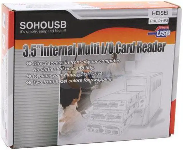 Alt view image 3 of 3 - HEISEI HRU-211P3 15-in-1 USB 2.0 Floppy Bay Card Reader + USB Port