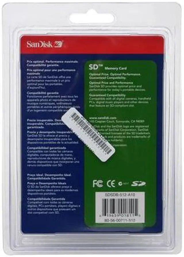 Alt view image 3 of 3 - SanDisk 512MB Secure Digital (SD) Flash Card Model SDSDB-512-A10