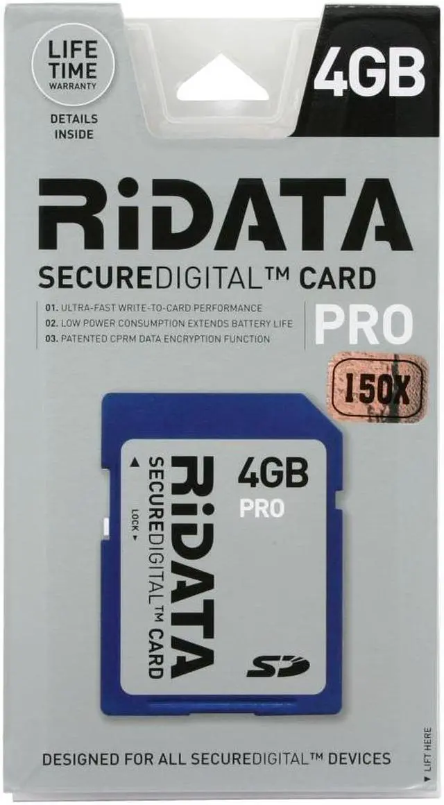 Main image of RiDATA PRO 4GB Secure Digital (SD) Flash Card Model SDCR4G-SILV