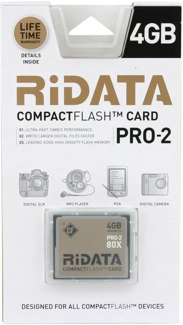 Alt view image 2 of 2 - RiDATA PRO-2 4GB Compact Flash (CF) Flash Card Model CFR4G-80X-G