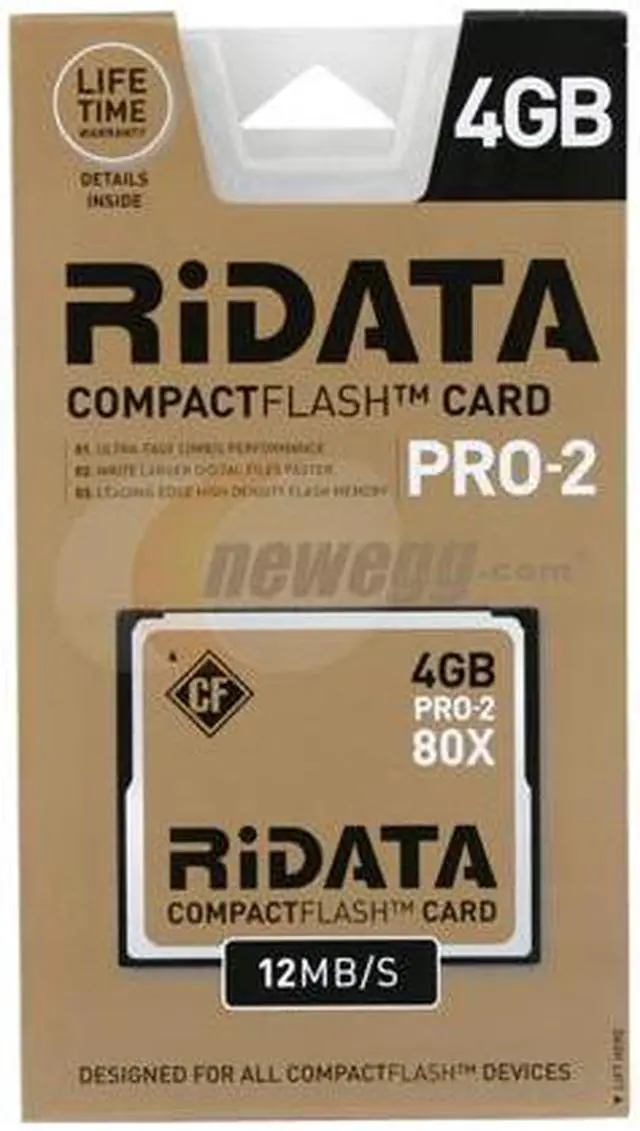 Main image of RiDATA PRO-2 4GB Compact Flash (CF) Flash Card Model CFR4G-80X-G