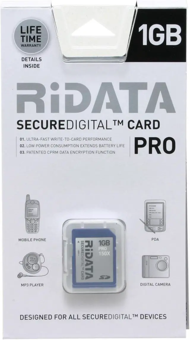 Main image of RiDATA 1GB Secure Digital (SD) Flash Card Model SDCR1G-SILV