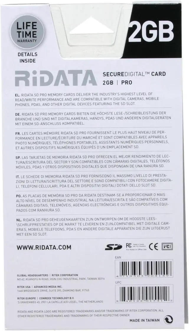 Alt view image 3 of 3 - RiDATA 2GB Secure Digital (SD) Flash Card Model SDCR2G-SILV