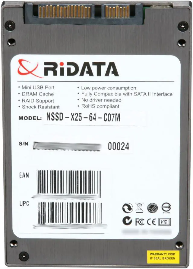 Alt view image 5 of 6 - RiDATA X Series 2.5" 64GB SATA II MLC Internal Solid State Drive (SSD) NSSD-X25-64-C07MPN