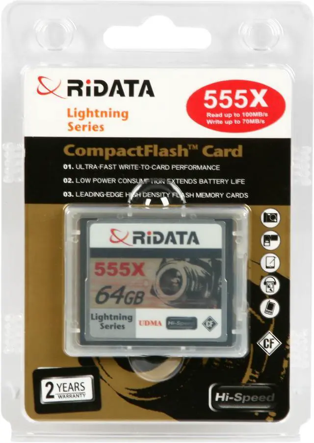 Alt view image 5 of 5 - RiDATA Lightning Series 64GB Compact Flash (CF) 555X Flash Card Model RDCF64G-555X-LIG