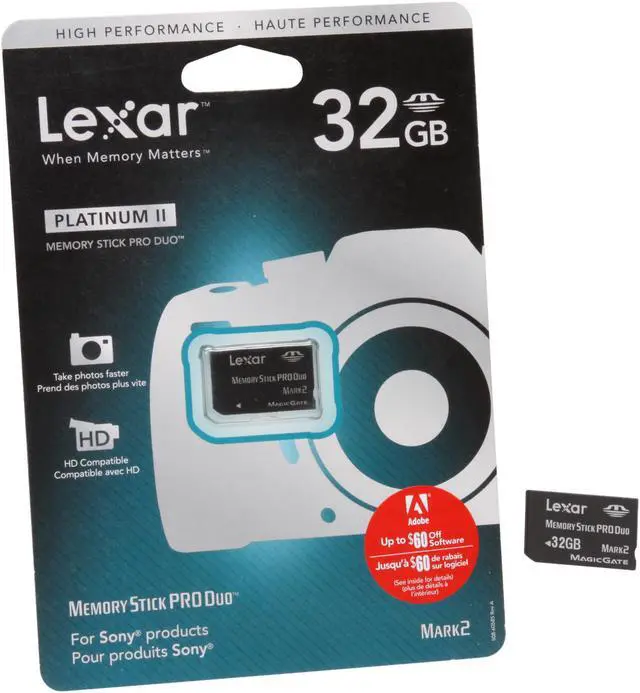 Alt view image 3 of 3 - Lexar Platinum II 32GB Memory Stick Pro Duo (MS Pro Duo) Flash Card Model LMSPD32GBSBNA