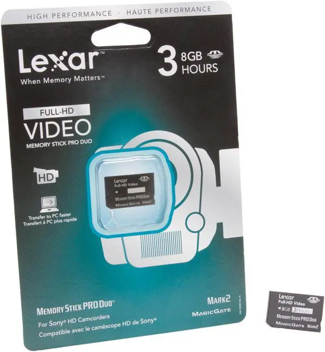 Alt view image 3 of 3 - Lexar 8GB Memory Stick Pro Duo (MS Pro Duo) Full-HD Video Memory Card Model LMSPD8GBFSBNAHD