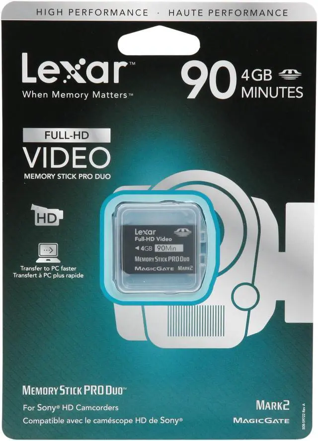 Main image of Lexar 4GB Memory Stick Pro Duo (MS Pro Duo) Full-HD Video Memory Card Model LMSPD4GBFSBNAHD