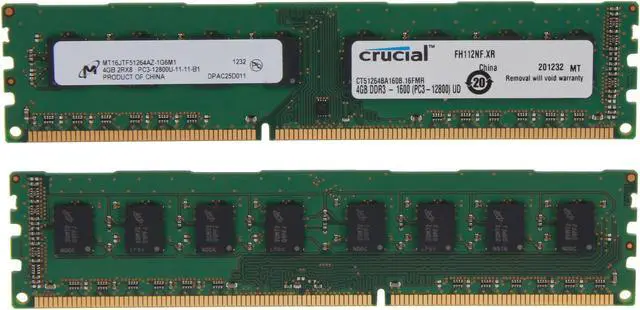 Alt view image 2 of 3 - Crucial 8GB (2 x 4GB) DDR3 1600 (PC3 12800) Desktop Memory Model CT2KIT51264BA160B