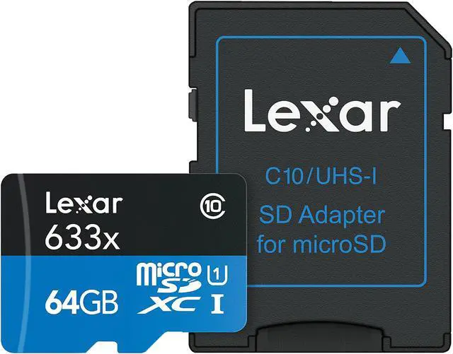 Alt view image 3 of 3 - Lexar 64GB High-Performance 633x microSDXC UHS-I/U1 Class 10 Memory Card w/ SD Adapter (LSDMI64GBBNL633A)
